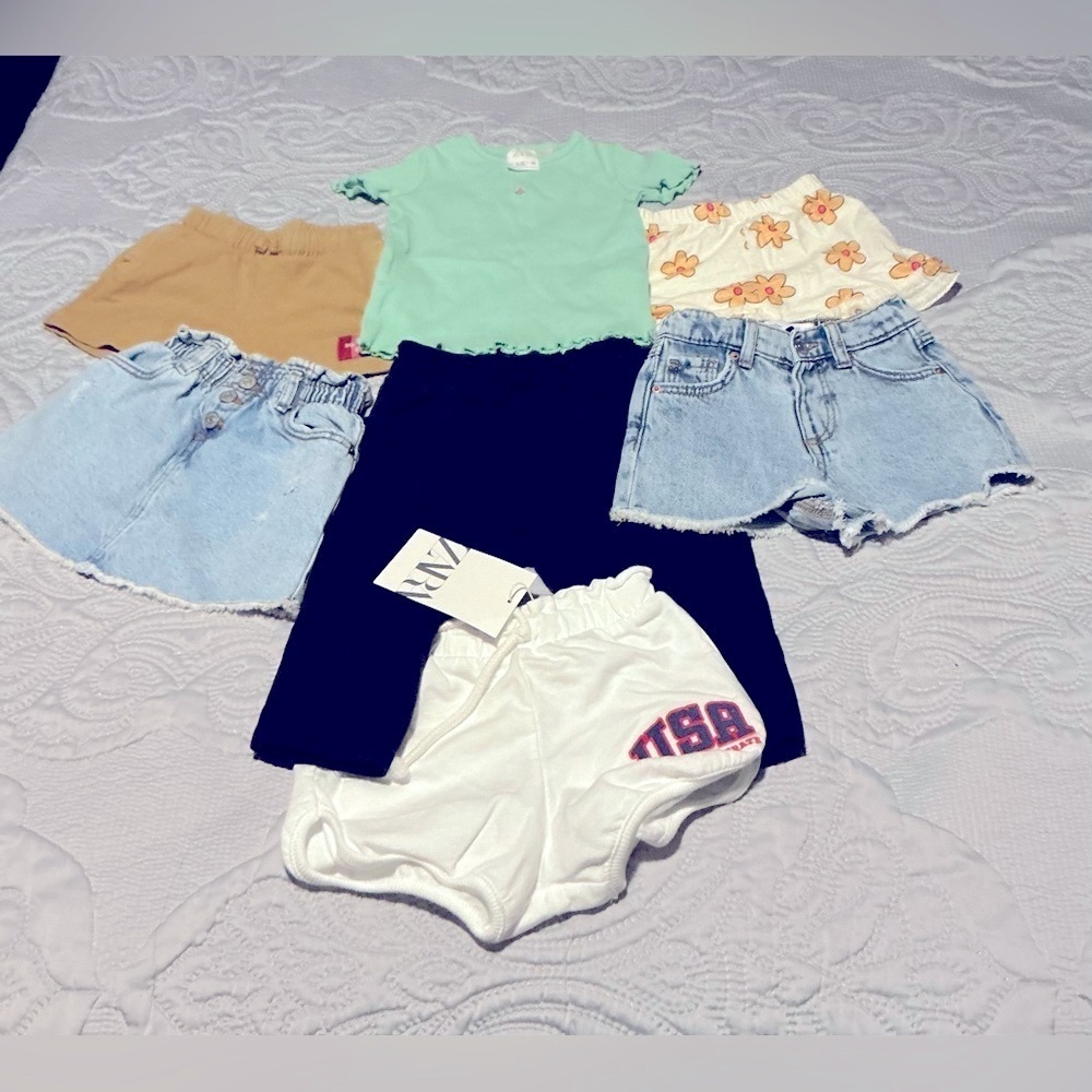 Zara Green and Tan Short Sleeve Tees Casual Collection BUNDLES 7, Pc